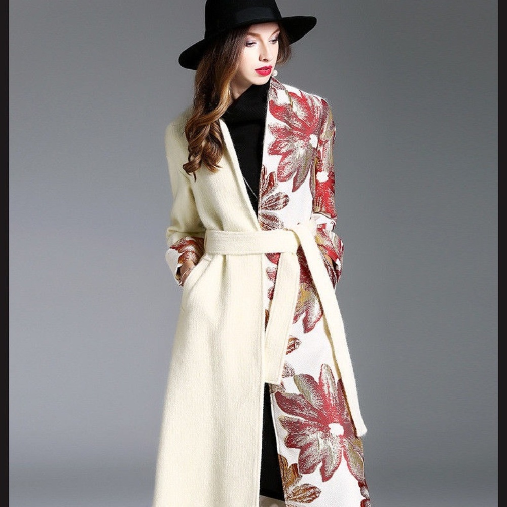 Megan Markle inspired ivory jacquard cashmere coat